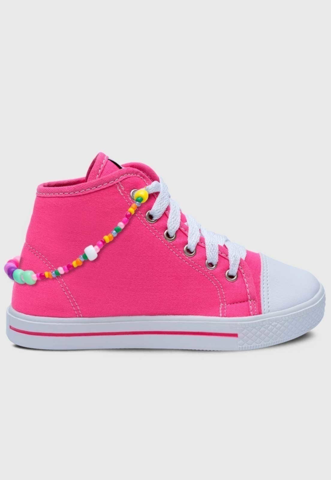 Vista 3 Infantil - Tenis Pop Star Feminino Popidi Menina Cano Alto e Pulseira pink Pópidí pink