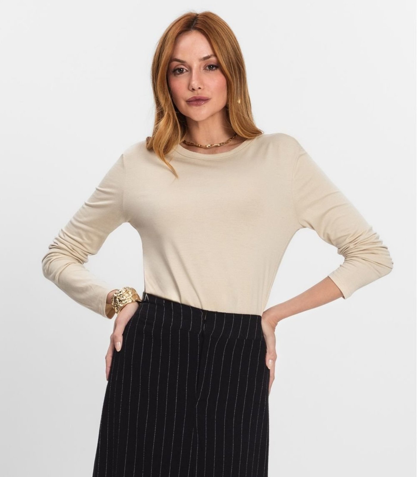 Blusa Manga Longa Select Bege