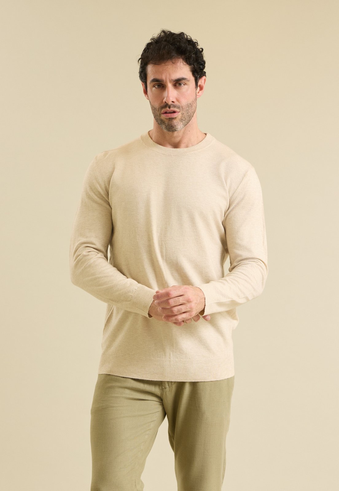 Suéter de Tricot Cashmere Masculino Casual Bege Dialogo