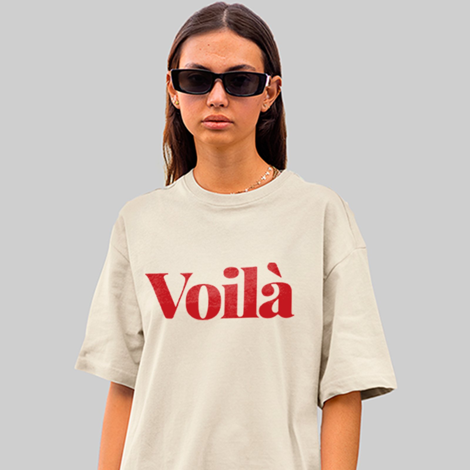 Camiseta Oversized Voila Paris Fashion Style Unissex Off White