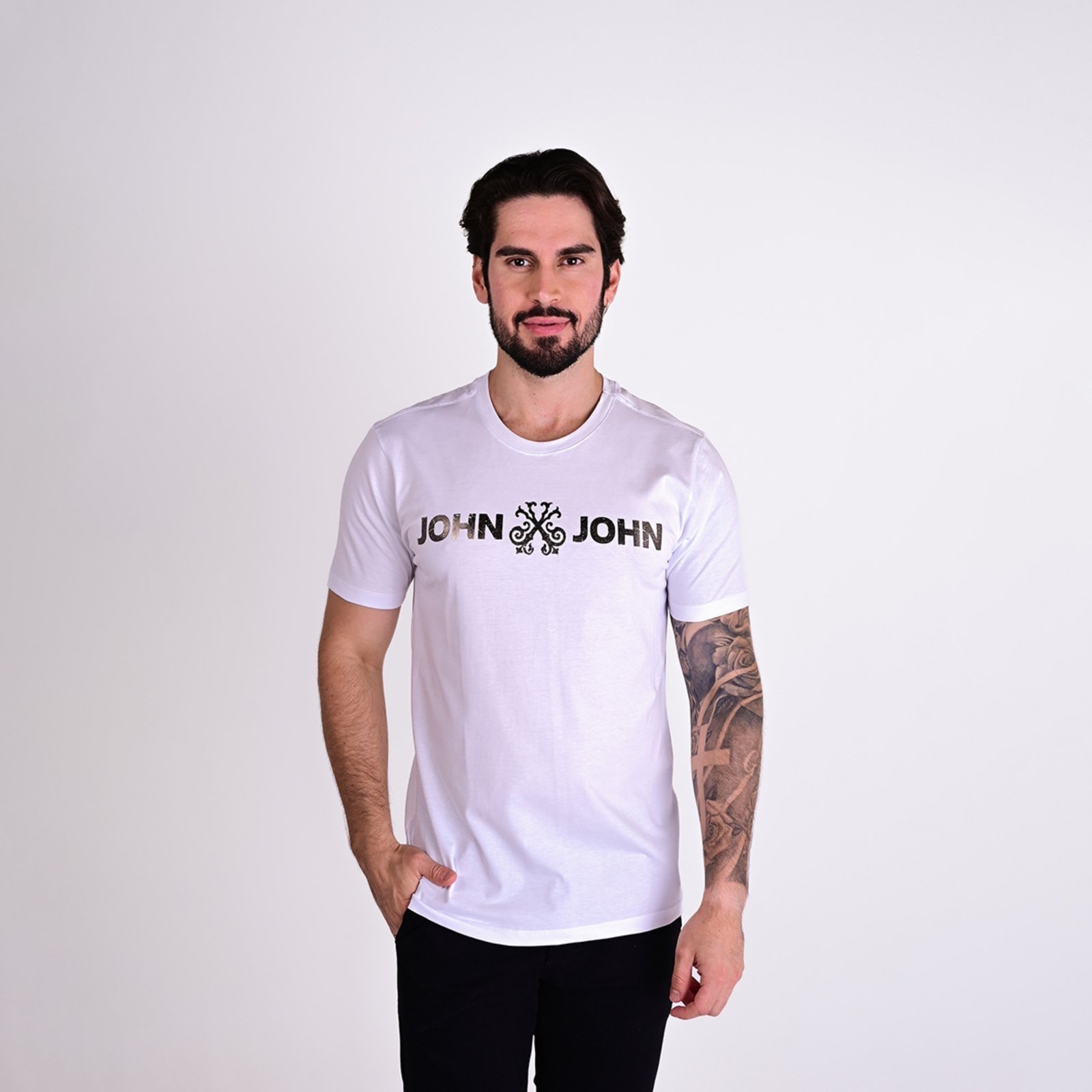 Camiseta John John Logo Bronze Destroyed Branca