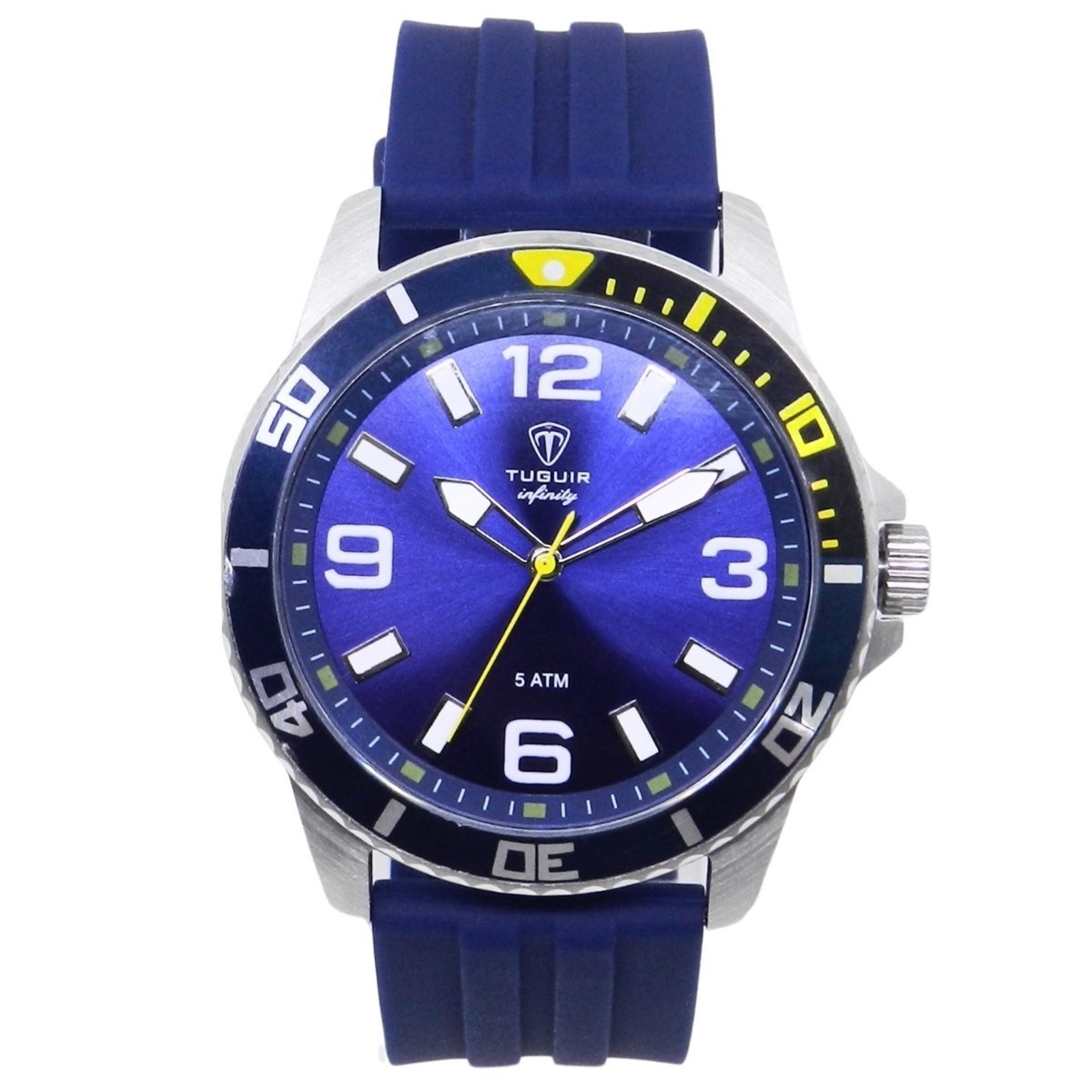 Relógio Masculino de Aço Tuguir Analógico Infinity 9169C Prata e Azul e Amarelo