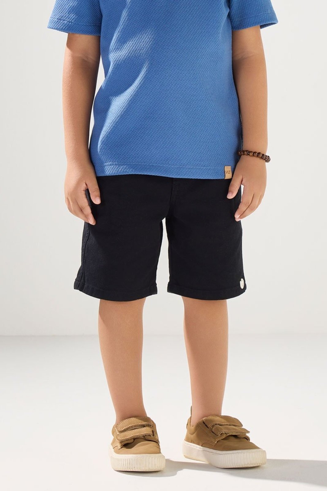 Infantil - Bermuda Preta Sarja com Elastano