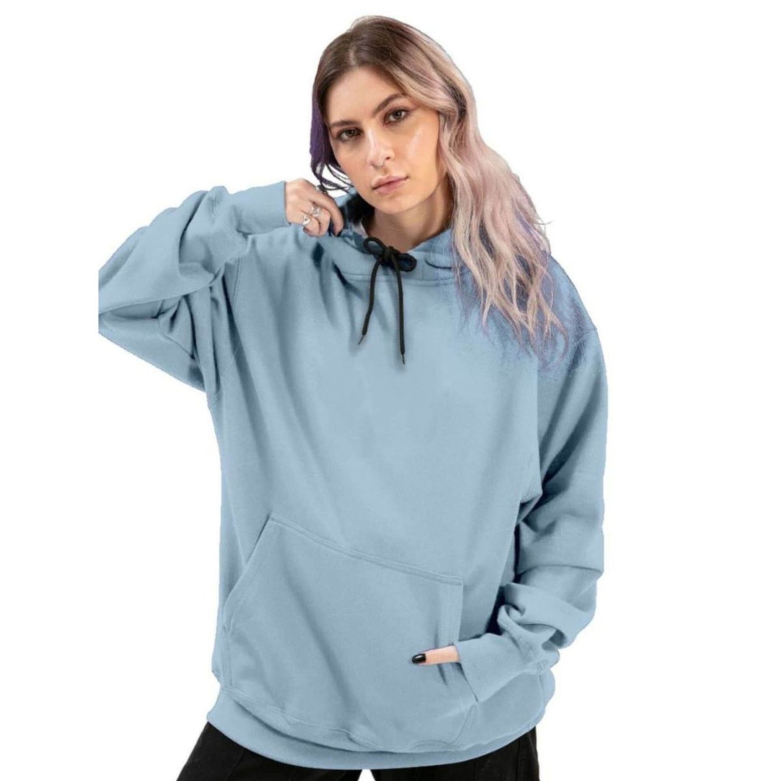 Moletom Relaxado Liso Feminino Azul