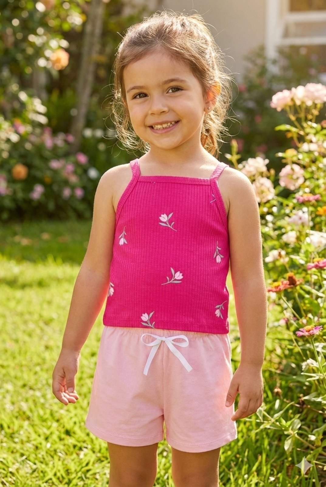 Infantil - Conjunto Menina Blusa Cropped de Alcinha Floral com Shorts