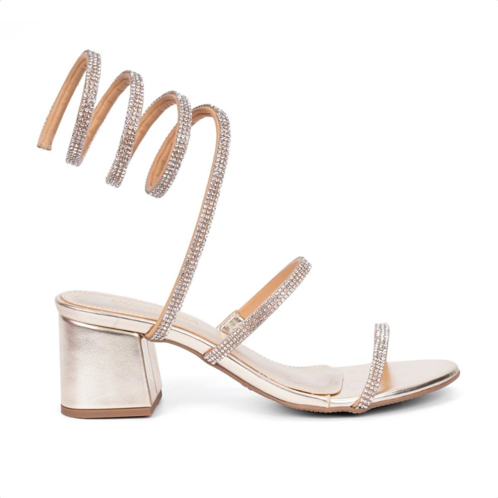 Sandália Feminina Salto Grosso Bloco Espiral Com Strass Moda