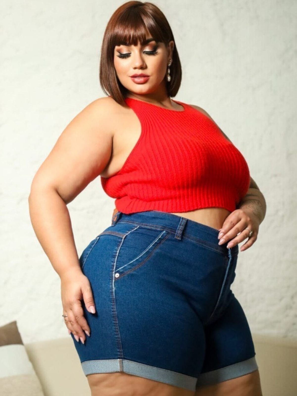 Short Donna De Paula Jeans Azul Feminino Plus Size Cintura Alta Empina Bumbum