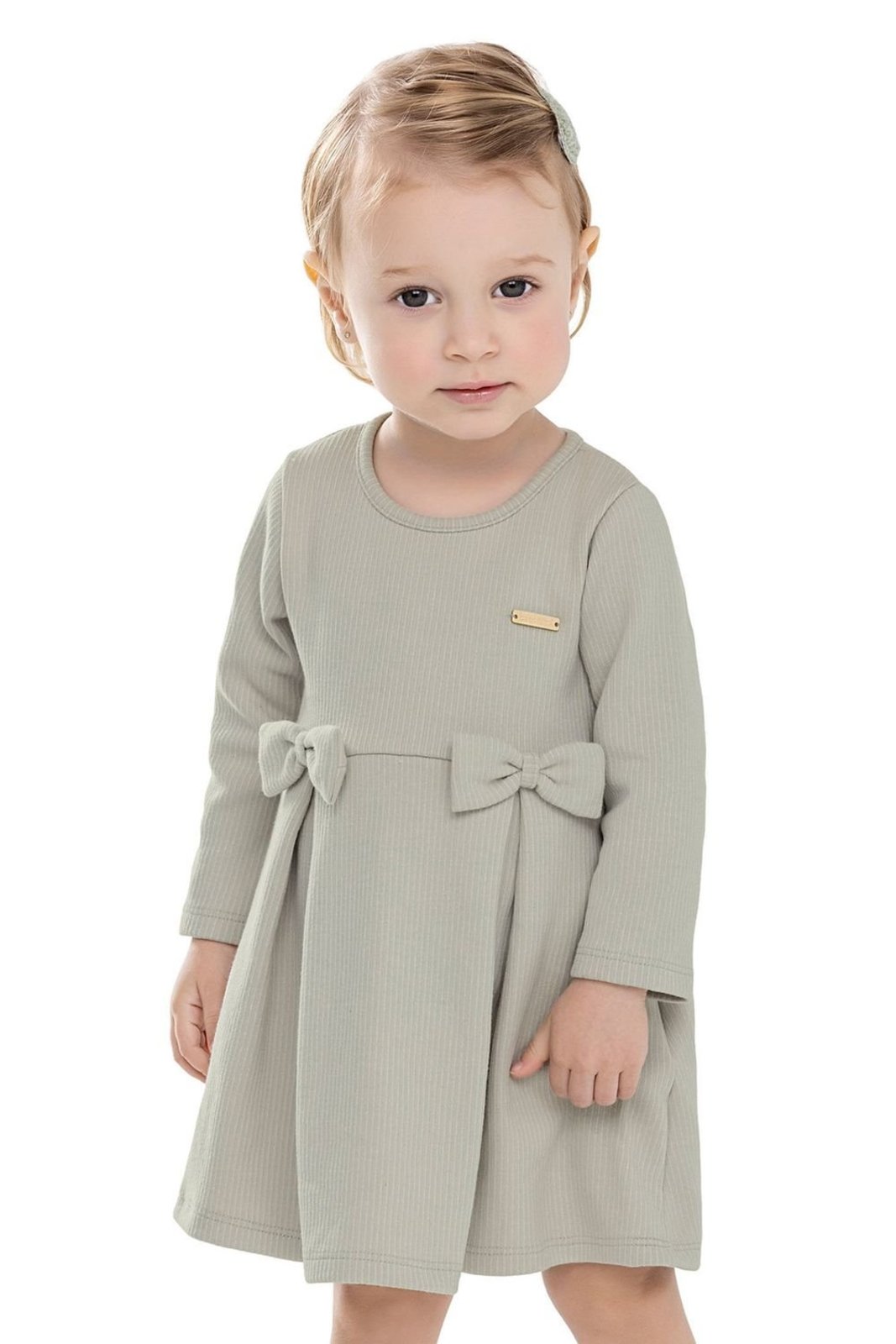 Infantil - Vestido Canelado Menina Laços Colorittá Verde