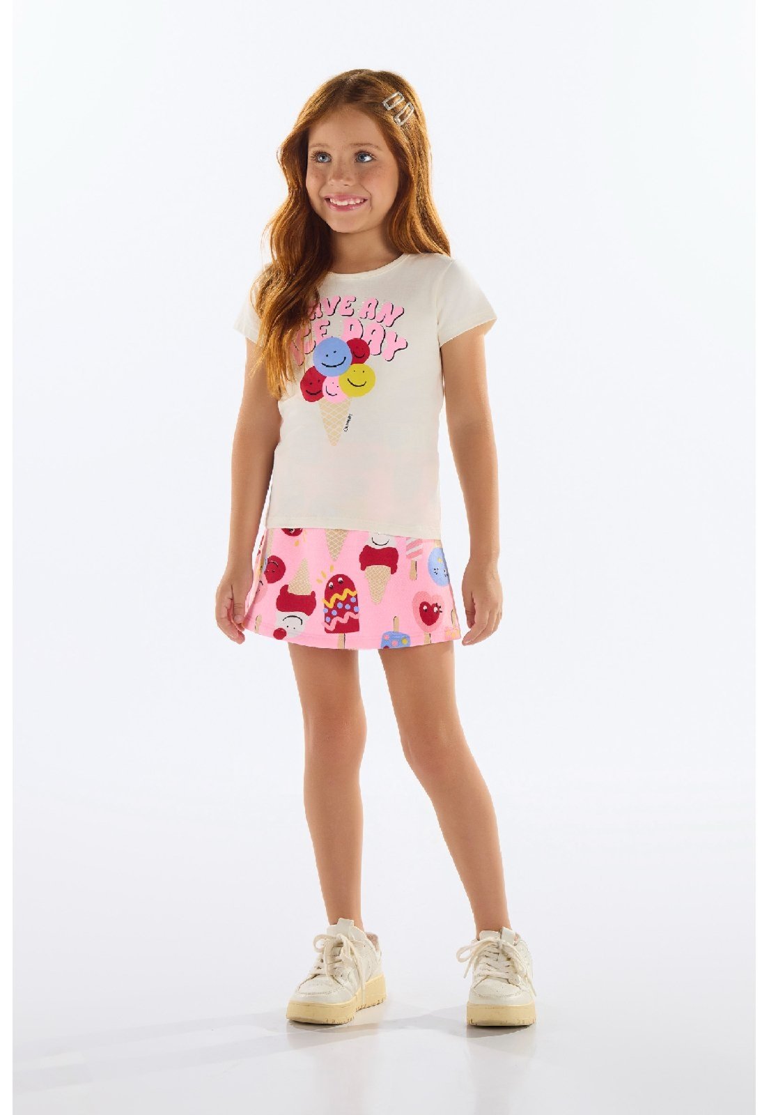 Infantil - Conjunto Blusa e Short-Saia Quimby Bege