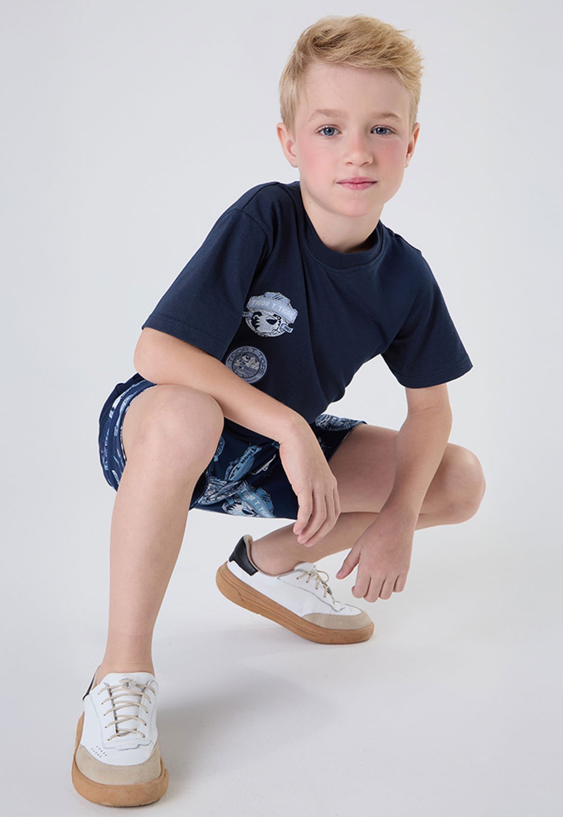 Infantil - Camiseta Tigor T Tigre Estampa Gráfica Azul Marinho