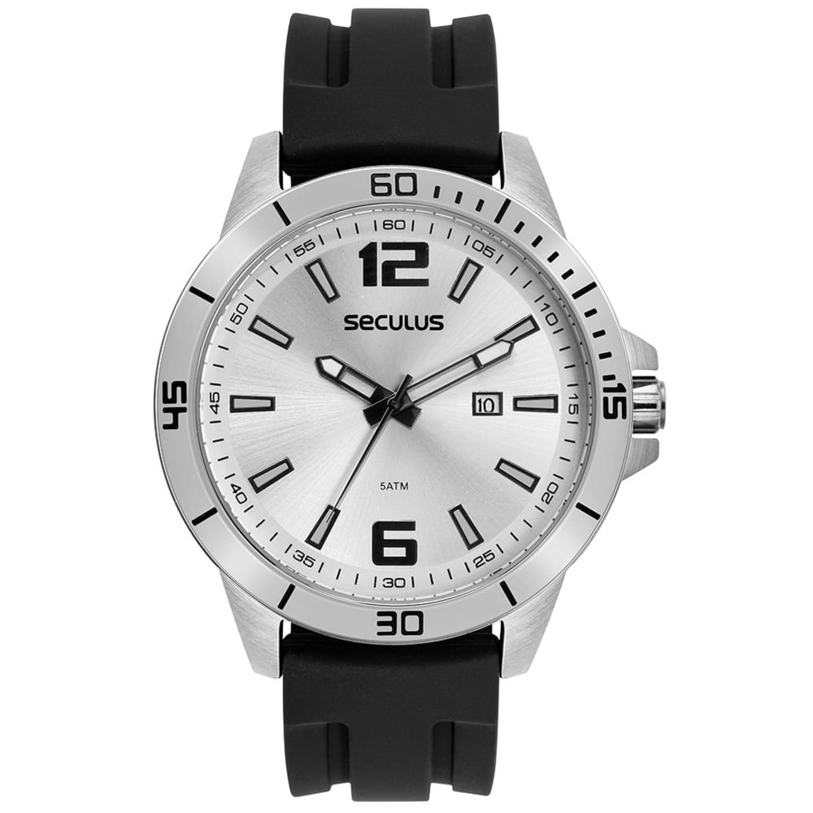 Relógio Seculus Masculino Prata Pulseira Silicone e Calendário Seculus