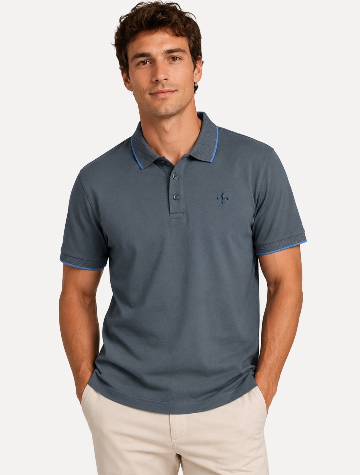 Polo Dudalina Masculina Flex Gola Jacquard Cinza Escuro