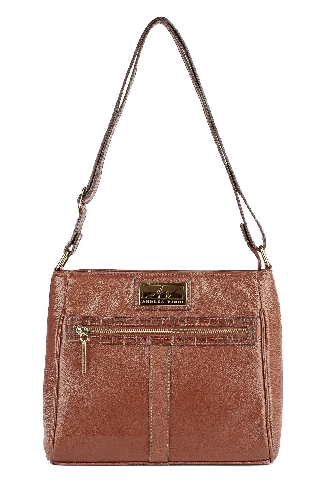 Bolsa tiracolo de couro liso Milena - Whisky