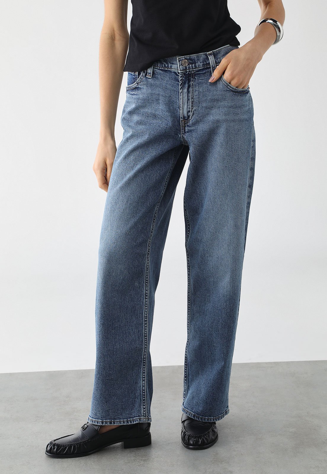 Calça Feminina GAP Wide Leg Cintura Alta Azul