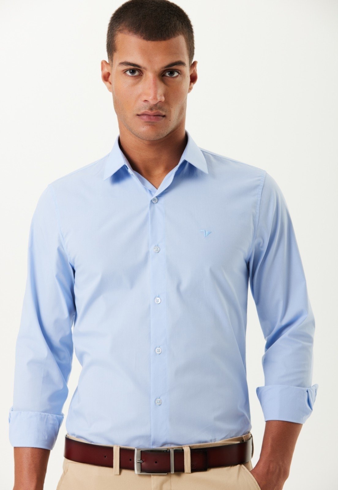 Camisa Traymon Manga Longa Slim Azul Claro