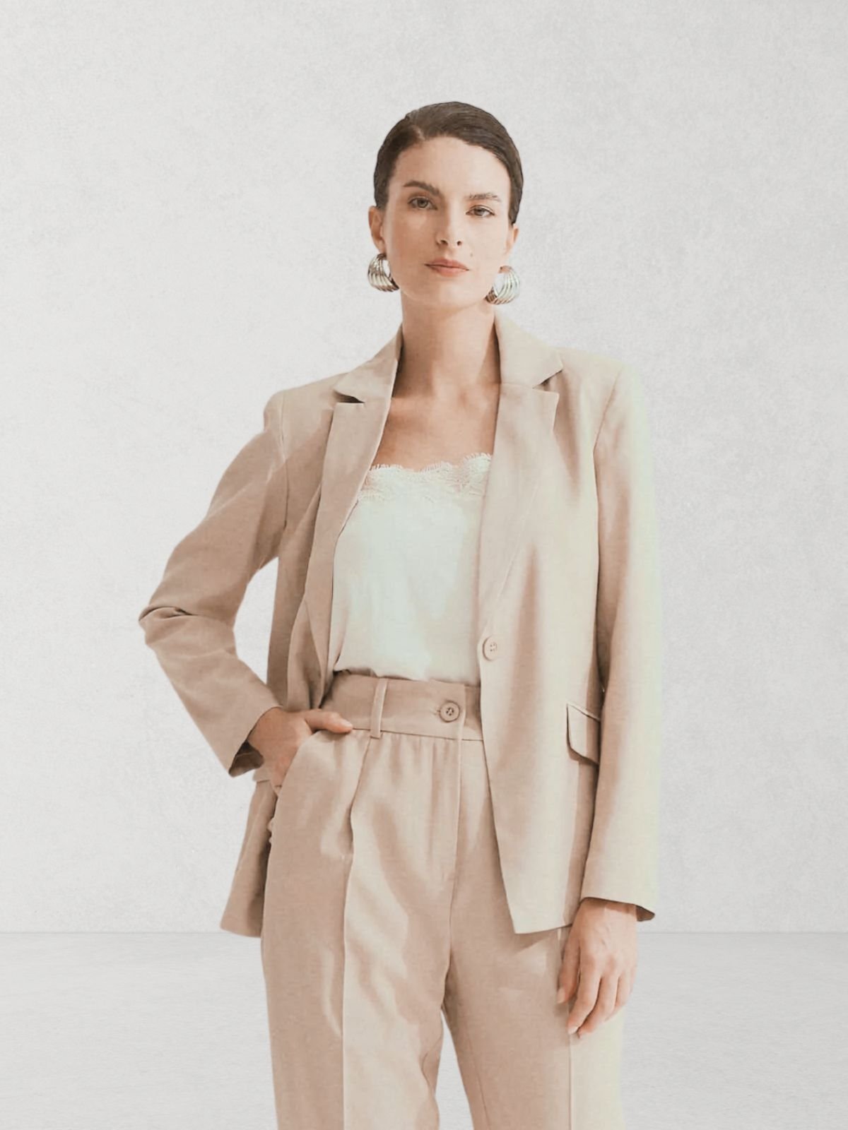 Vista 2 Blazer Via Lessa Paris Alfaiataria Alongado Natural bege natural Via Lessa bege natural