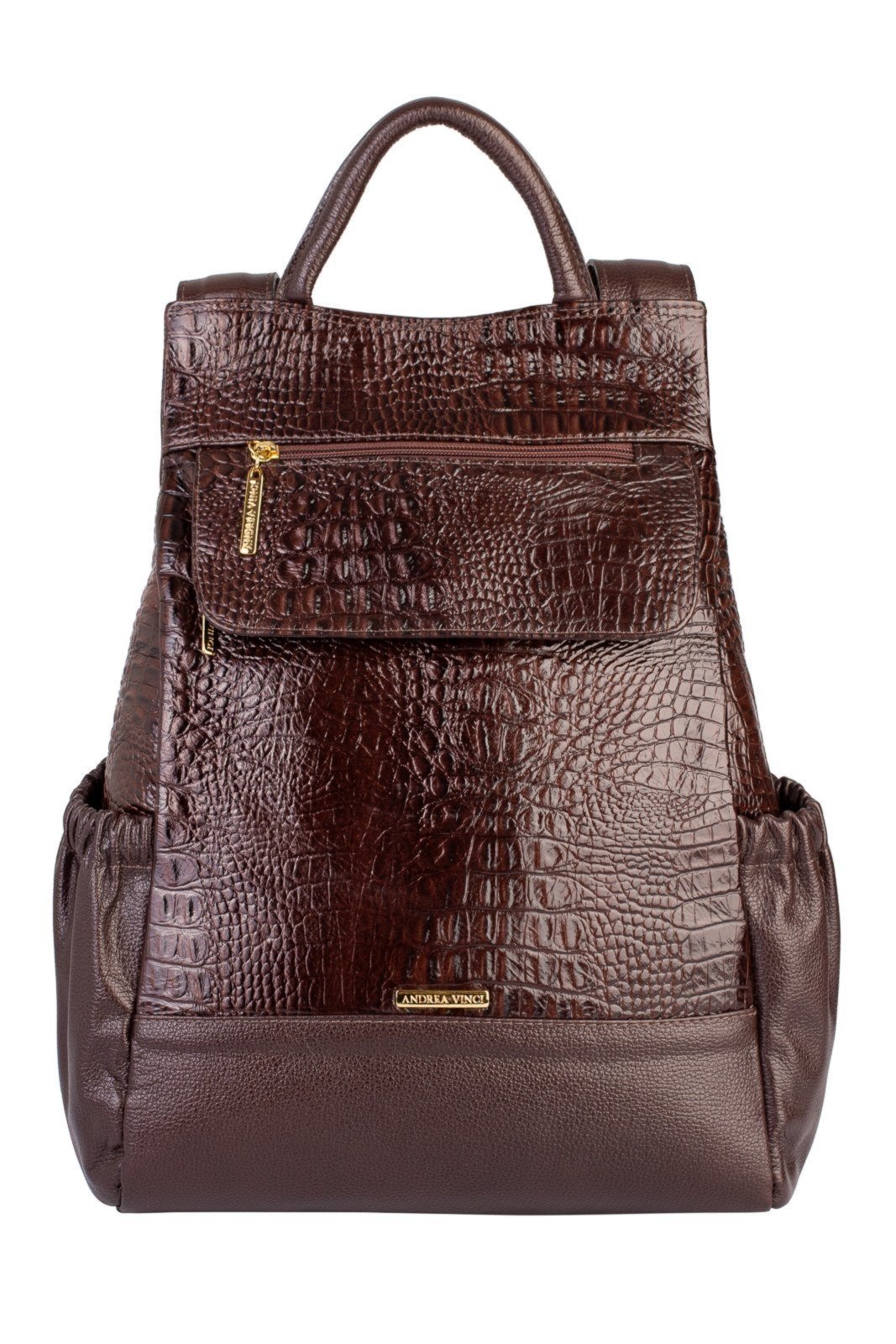 Mochila antifurto de couro croco Suelen Marrom