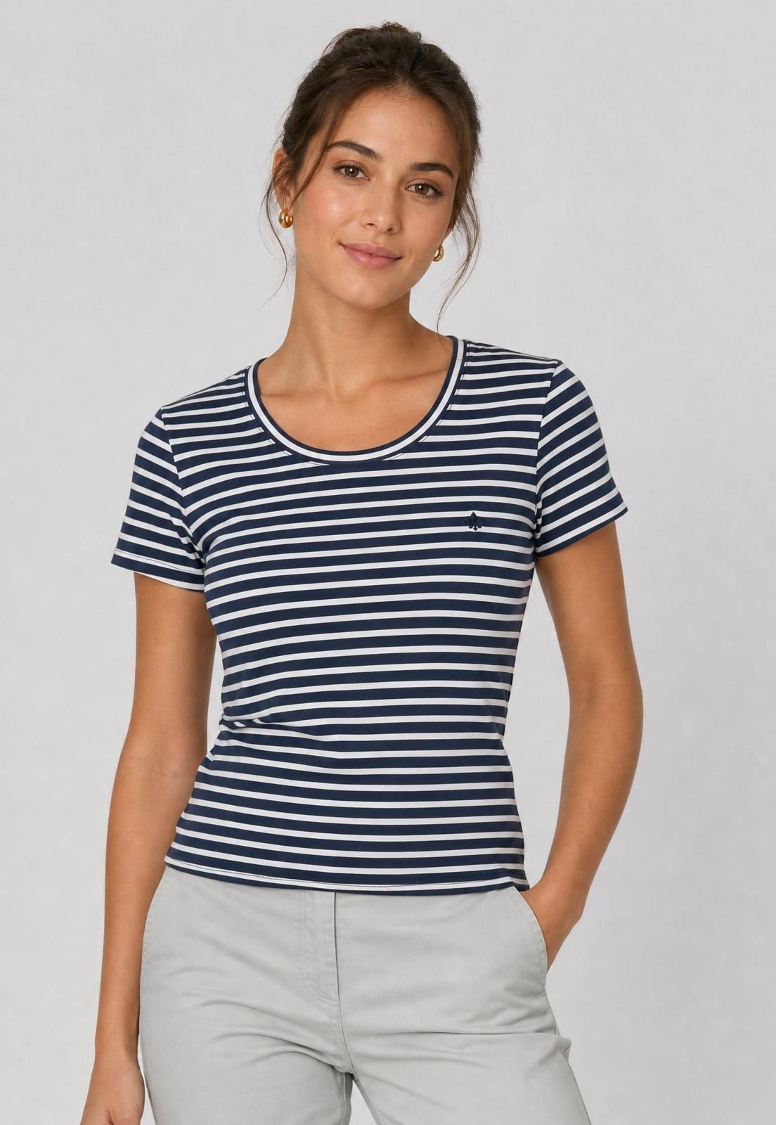 Camiseta Dudalina Reta Listrada Azul-Marinho