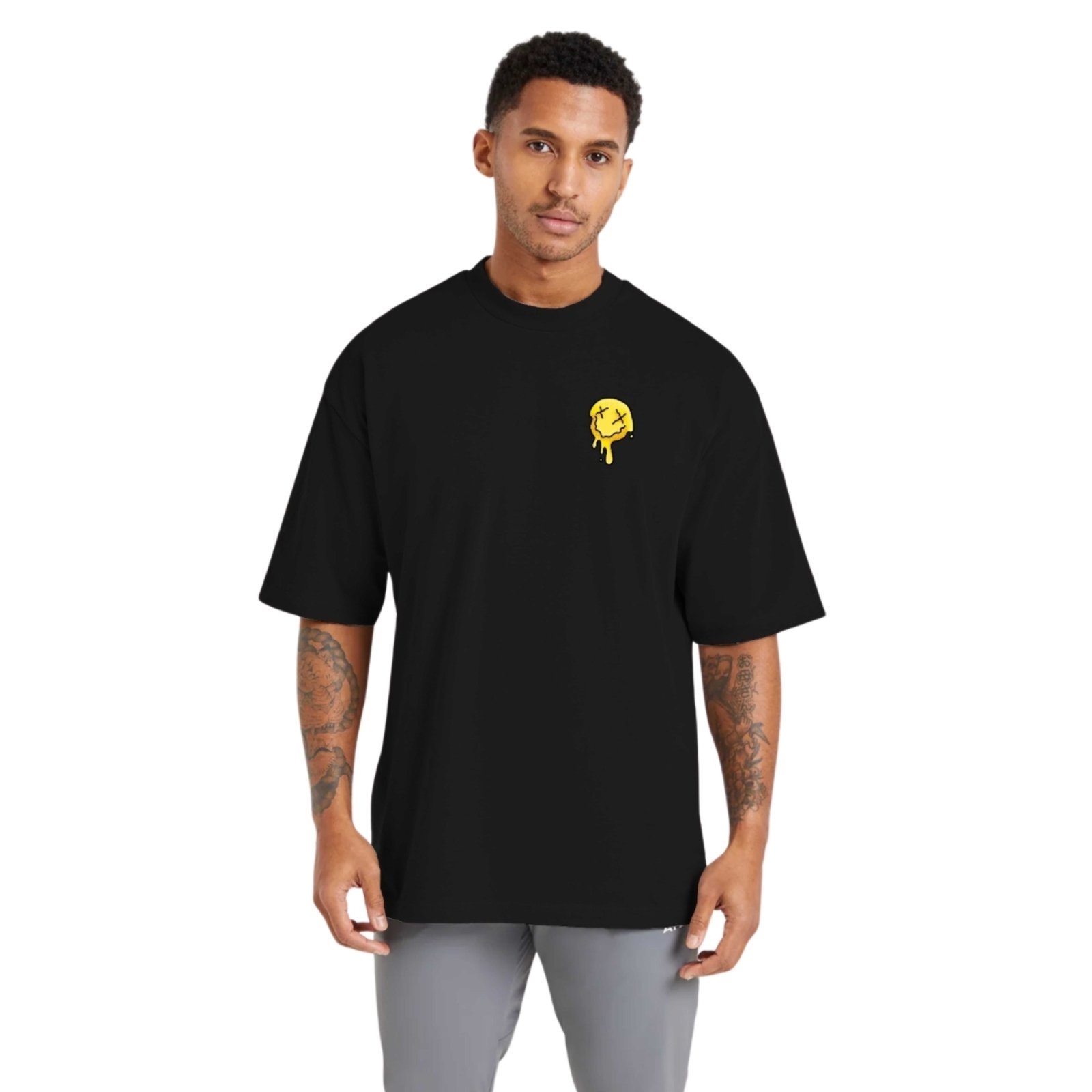 Camiseta Oversized Streetwear de Algodão Masculina Ideal para Academia e Esportes Emoji