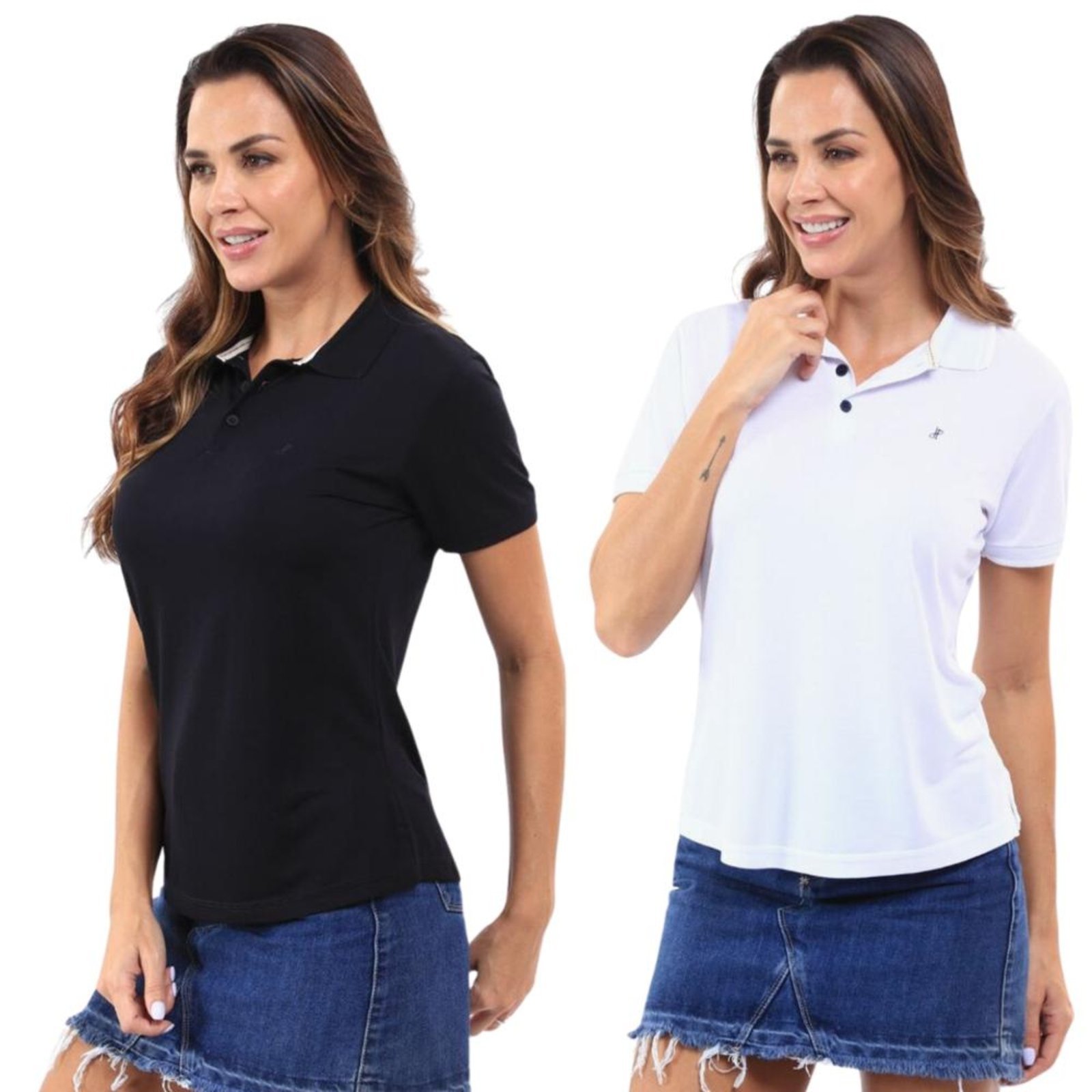 Kit 2 Camisa Polo Feminina Viscose Manga Curta Casual