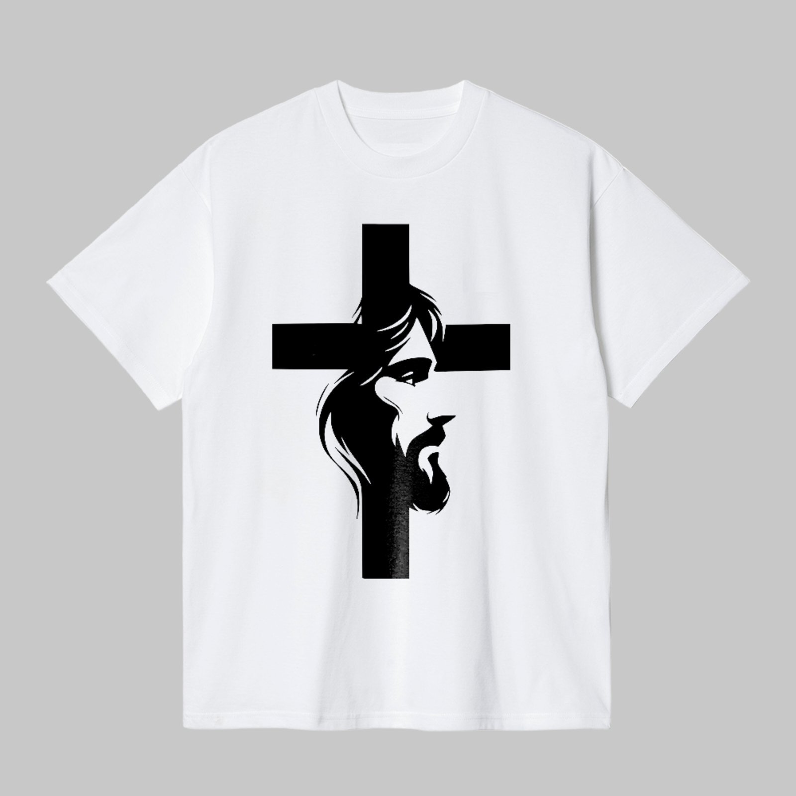 Camiseta Básica Cruz Jesus Silhueta Fé Cristã Minimalista Branco