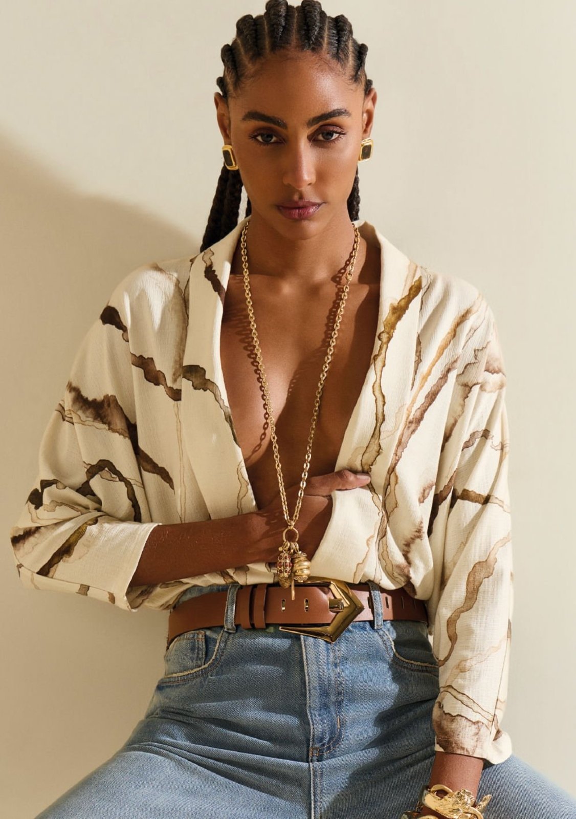 Body Morena Rosa Decote V Manga 3 Quartos Off Off-white