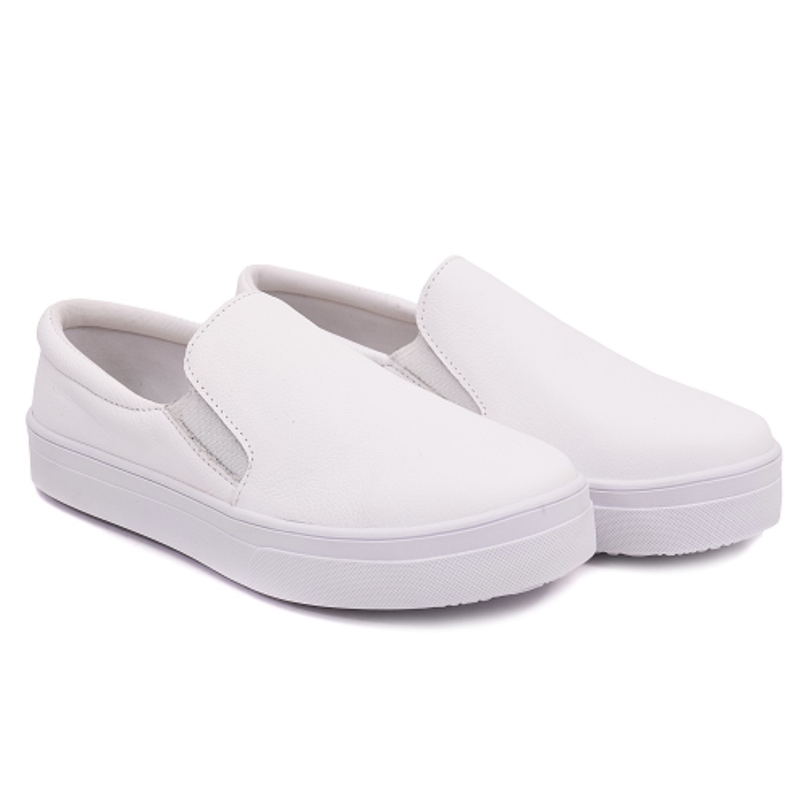 Tênis Slip On Feminino de Couro Branco Para Área da Saúde