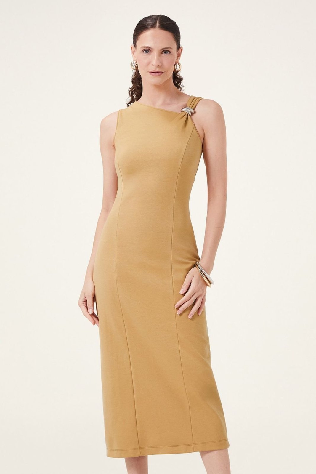 Vestido Midi Feminino Argola Marialícia Amarelo