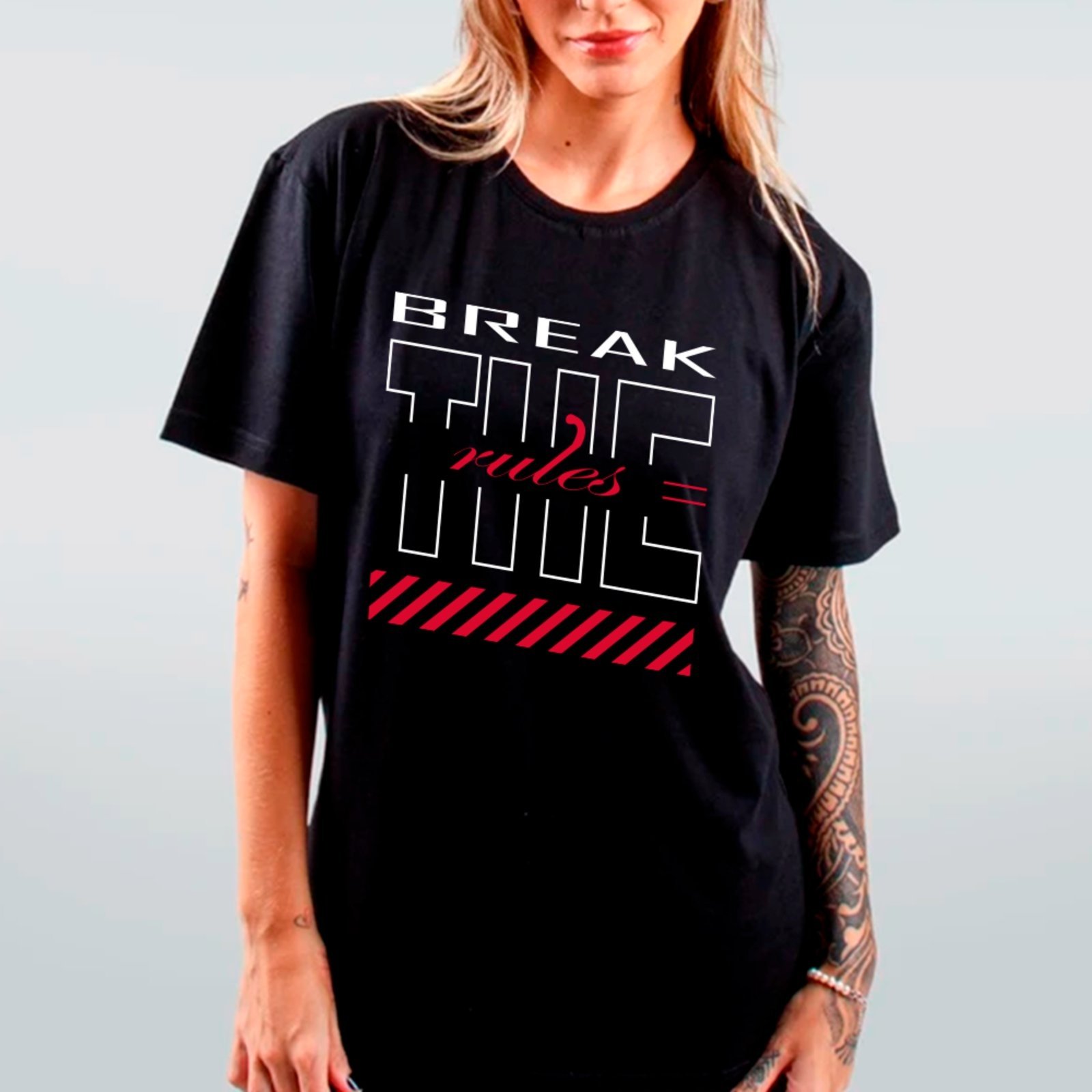 Camiseta Ousy Oversized Break The Rules Estilo Urbano Autêntico Streetwear Unissex Preto