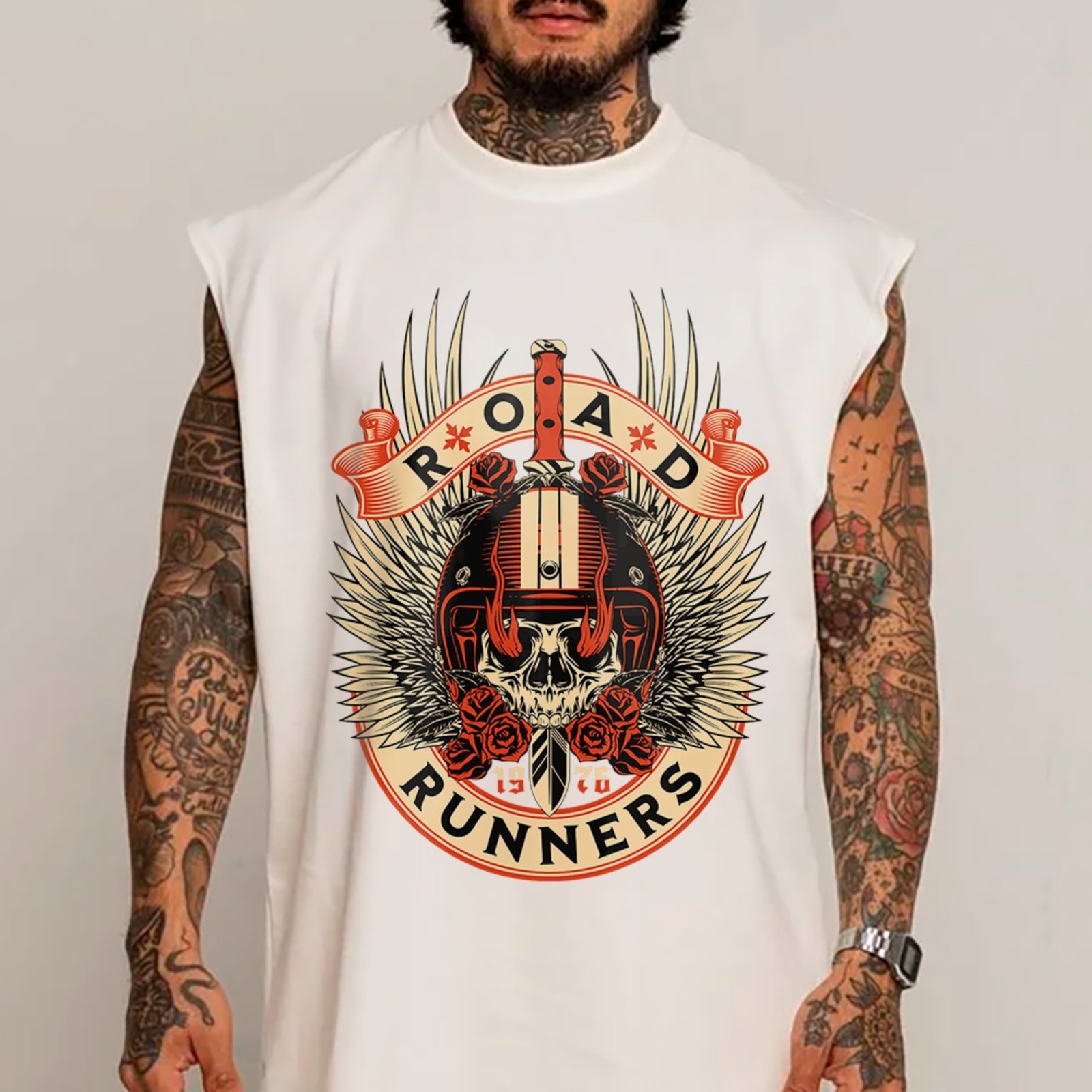Camiseta Regata Machão Road Runners Moto Club Street Branco