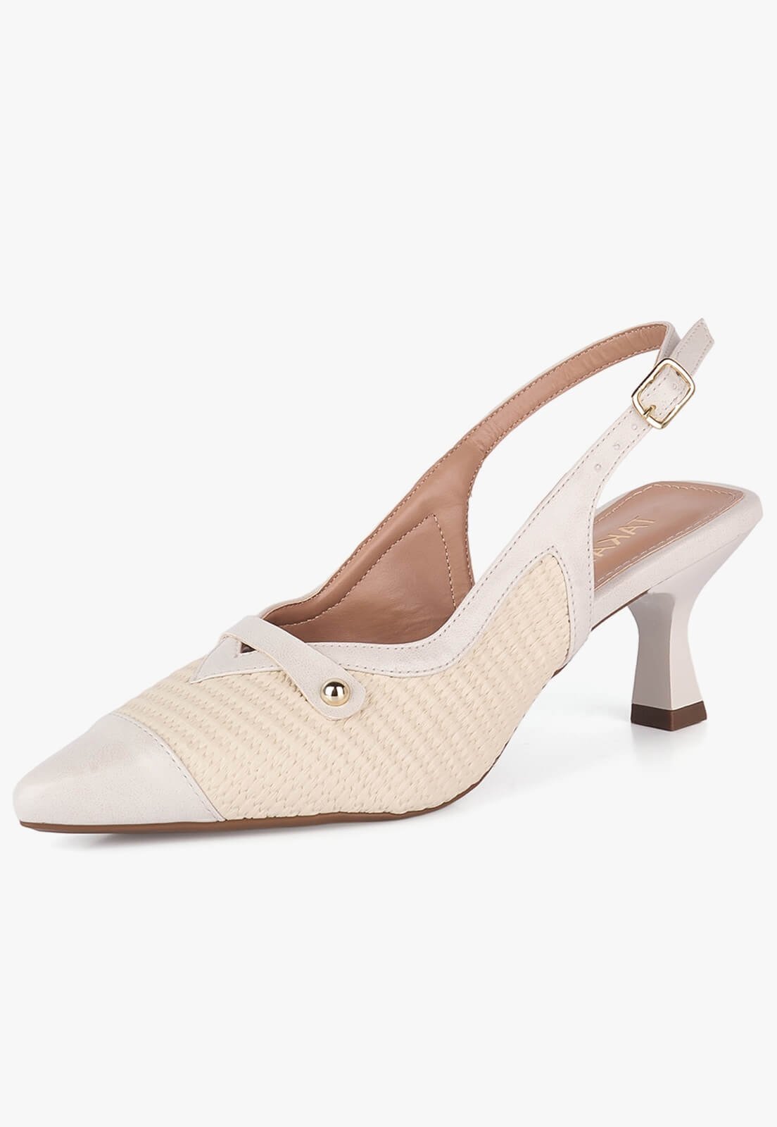 Scarpin Feminino Takata Salto Taça Fino Slingback Rafia Trama OffWhite