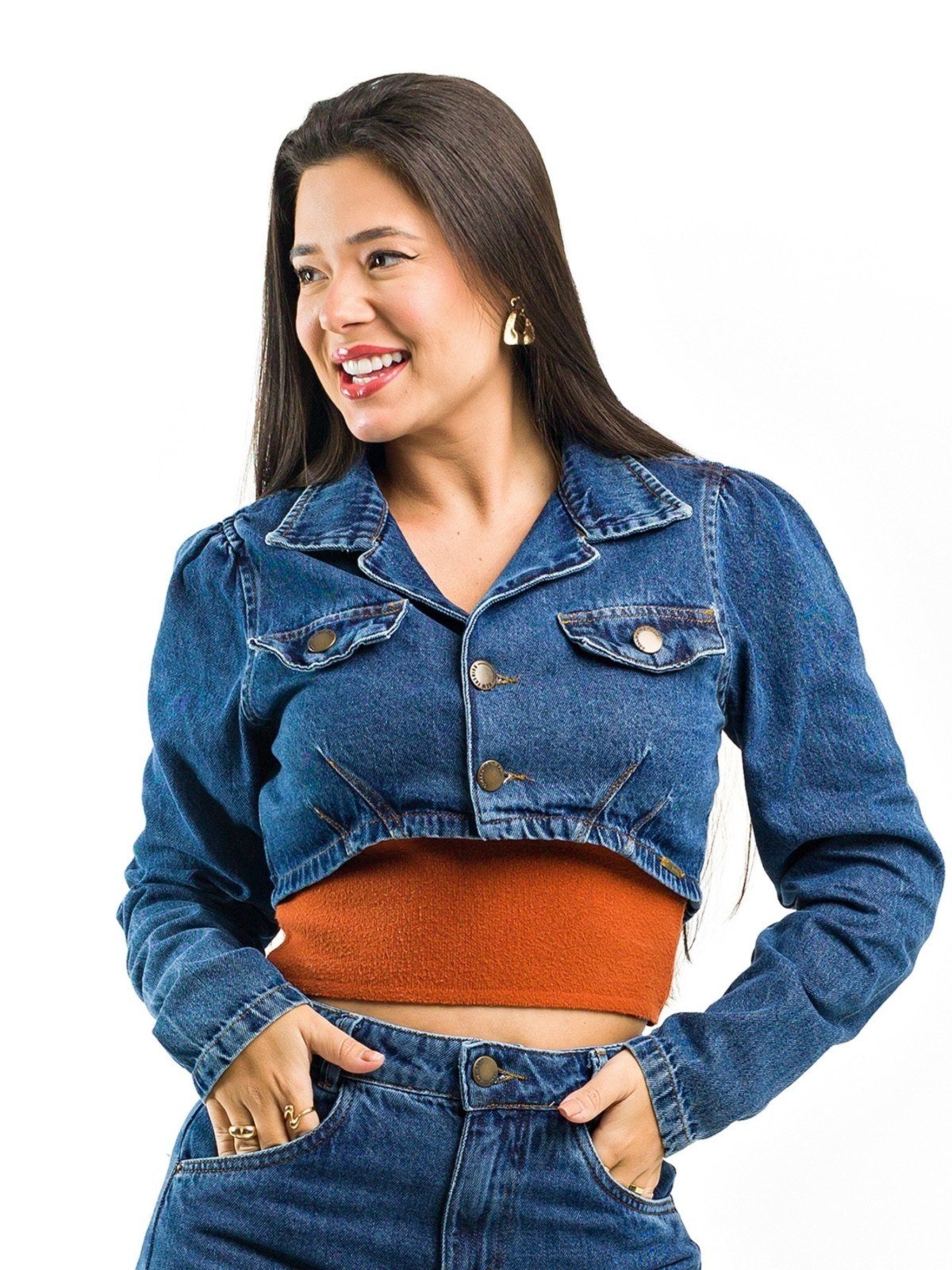 Jaqueta Restrito Jeans Curta com Botões – Azul