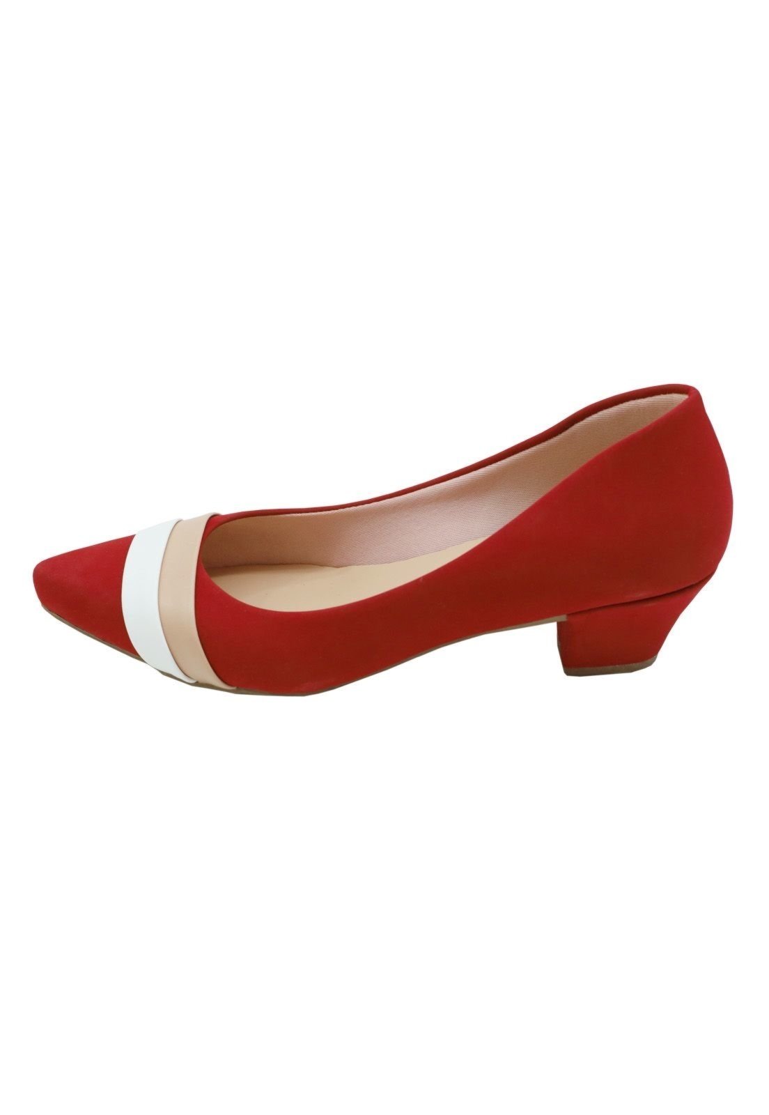Scarpin Feminino Bico Fino Donna Santa Salto Baixo Vermelho