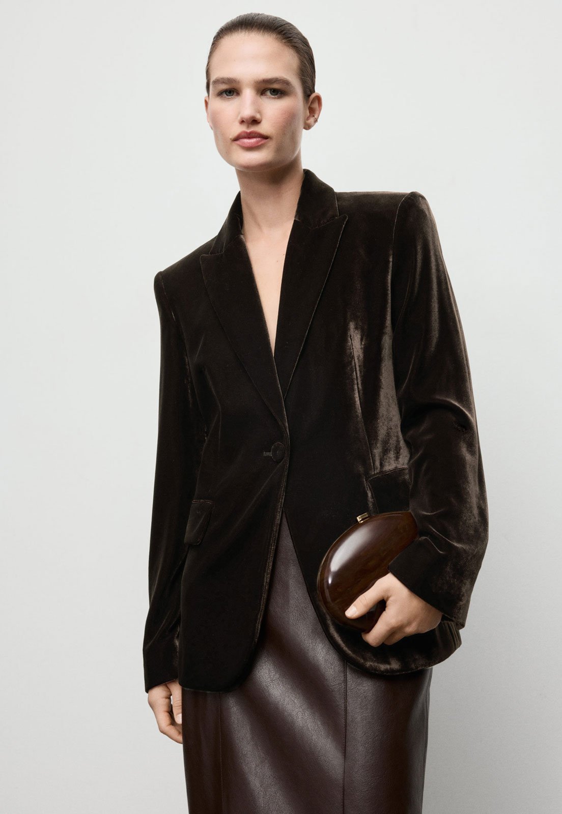 Blazer Feminino Mango Veludo Marrom