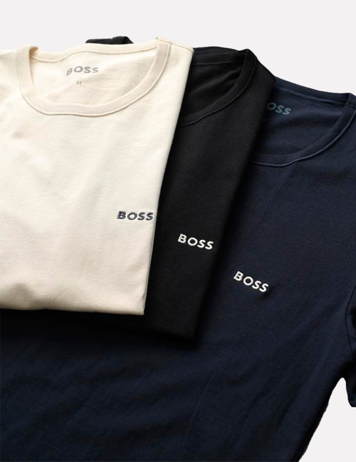 Kit Camisetas Hugo Boss Masculina Slim Preta/Azul Marinho/Creme 3UN