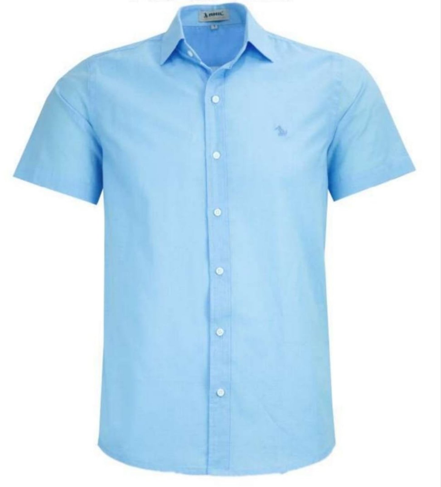 Camisa Social Amil Comfort Kart Algodão Flamê tipo Linho Manga Curta Luxo Azul