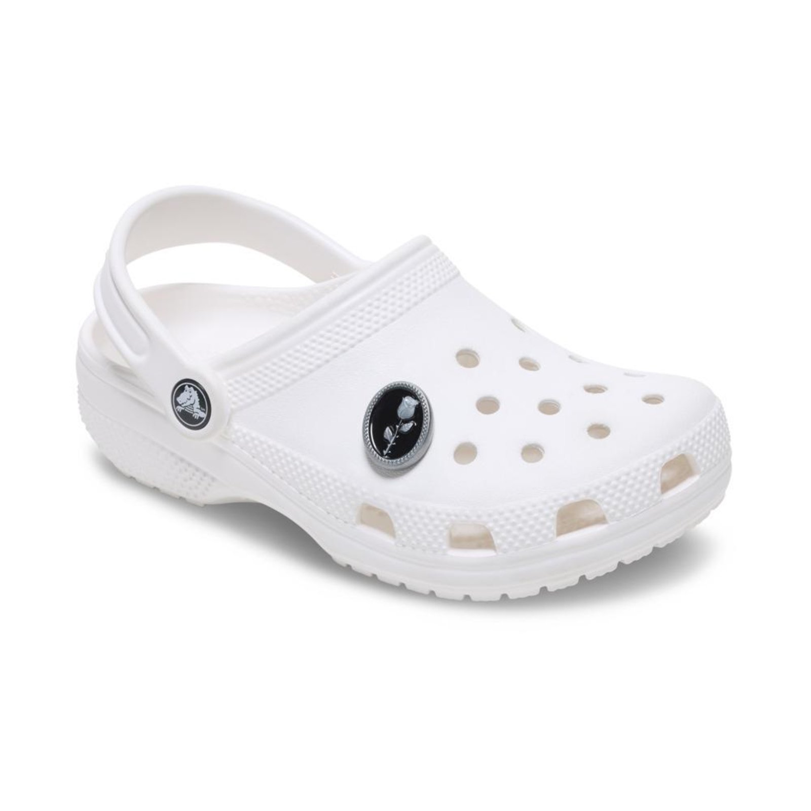 Vista 3 Infantil - Jibbitz™ Emblema de Rosa Preto e Prata Branco Crocs branco rosa