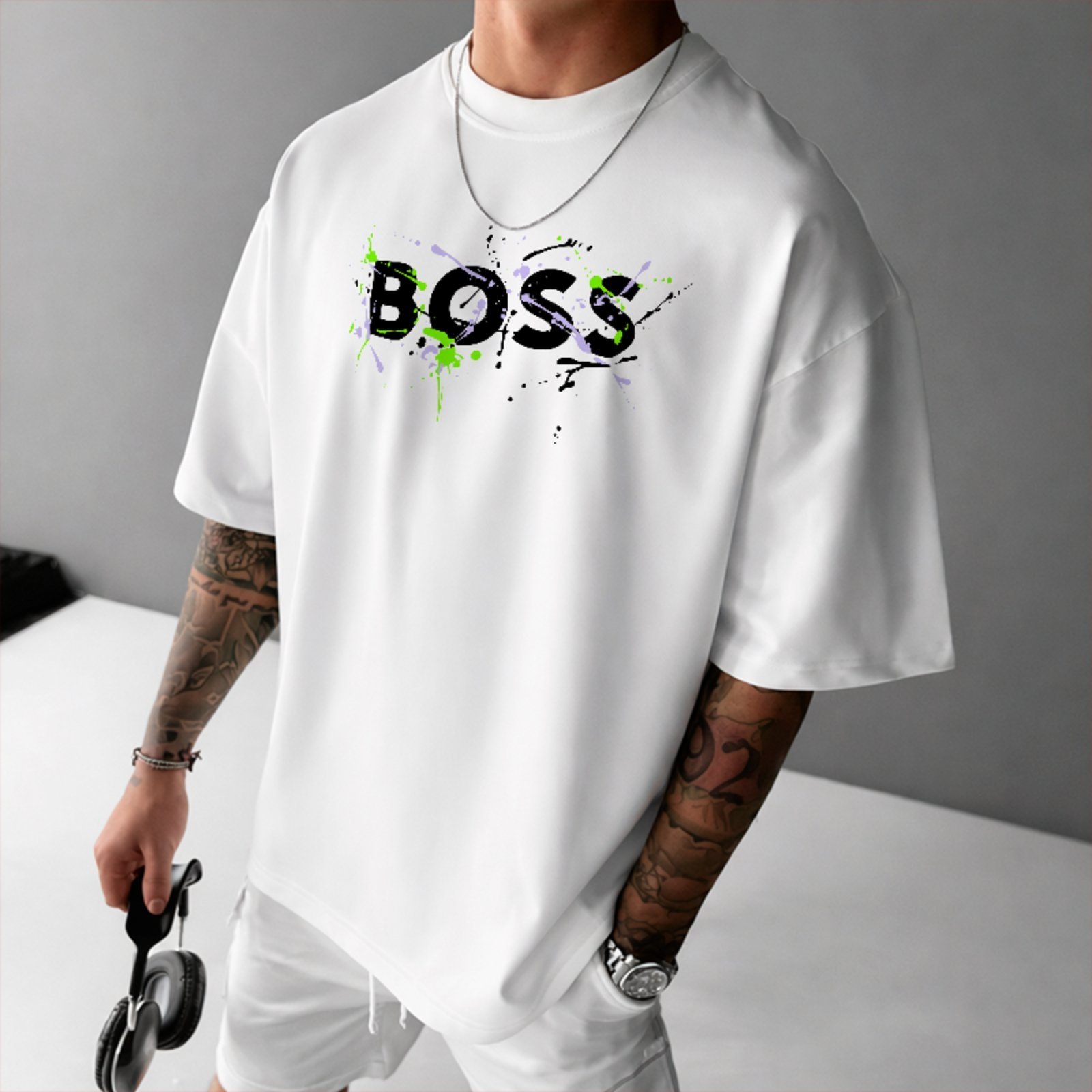 Camiseta Oversized Boss Estilo Urbano Grafite Street Style Branco