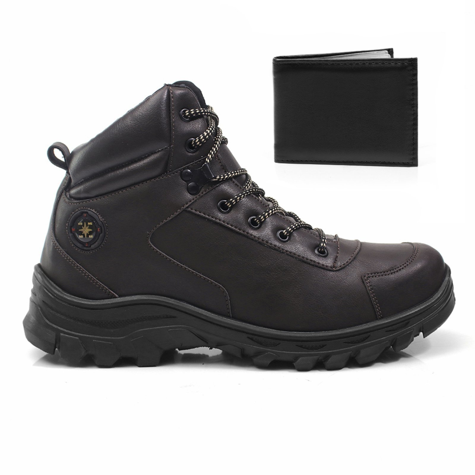 Kit Bota Com Carteira Adventure Épico Masculina Conforto Dia a Dia Trilha Design Marrom