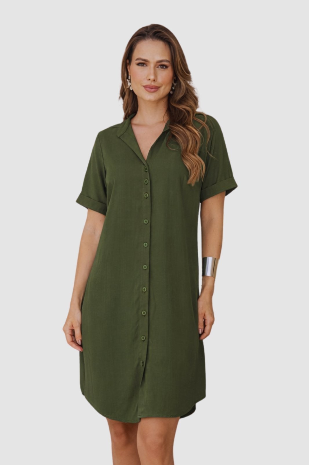 Chemise aberta Ícone Fashion manga curta Verde Militar