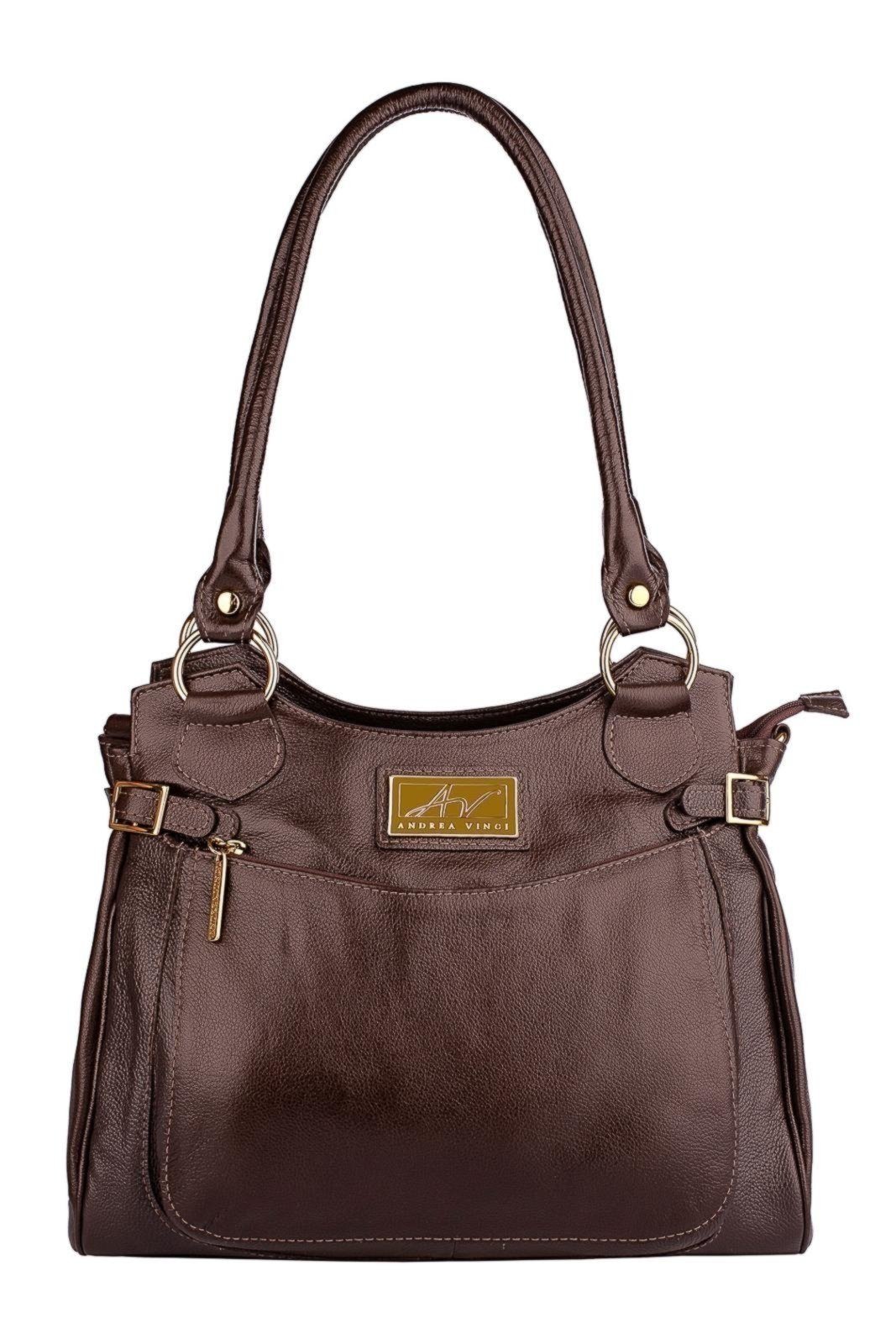 Bolsa grande de couro liso Lúcia Marrom