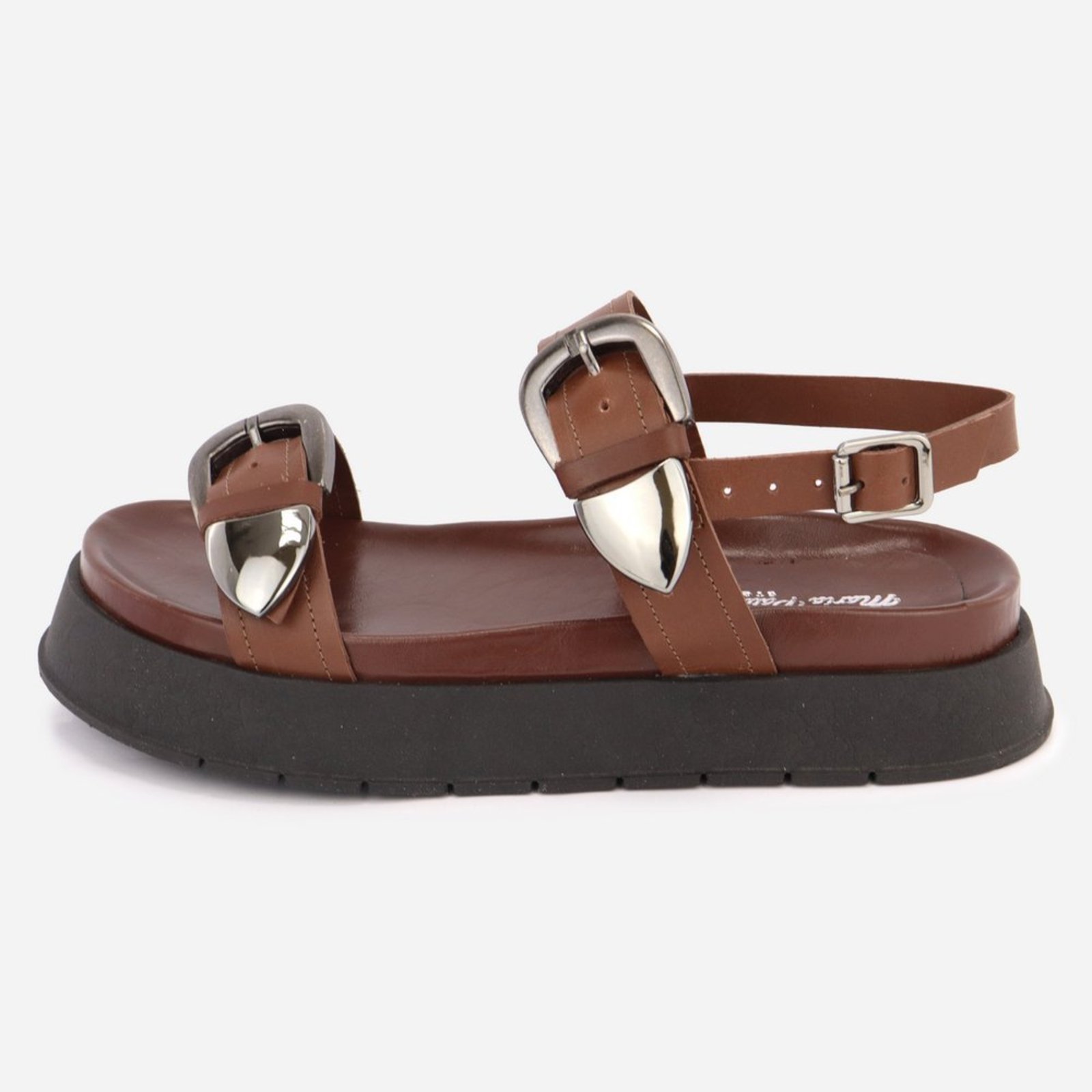 Sandália Feminina Couro Flatform Confortável Elegante Tiras com Fivelas Moderna e Elegante Maria Paula Cedro