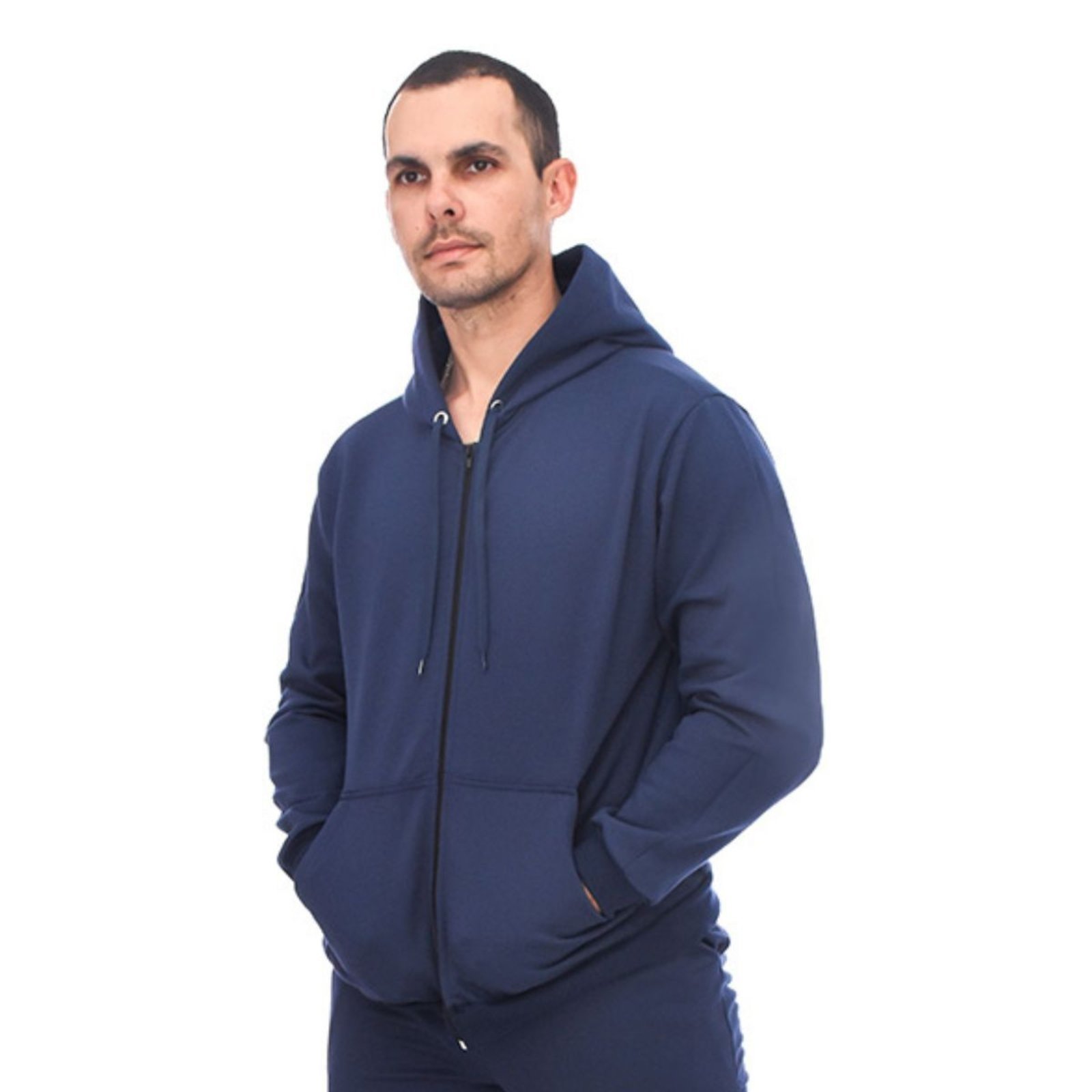 Blusa Moletom Com Zíper e Capuz Jaqueta Adulto Azul Marinho Aliarthe