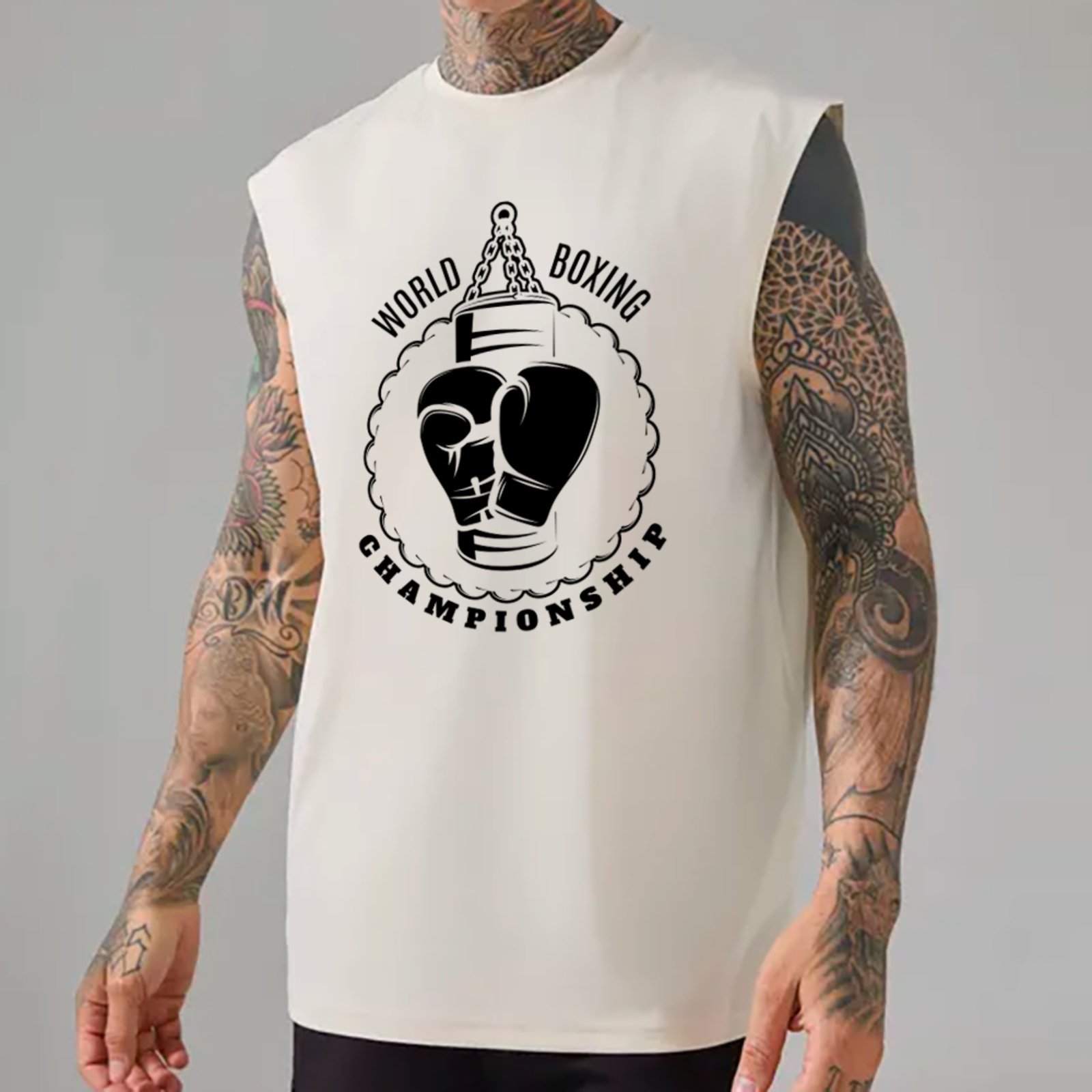 Camiseta Regata Machão Ousy Boxing Championship Oversized Masculina Branco