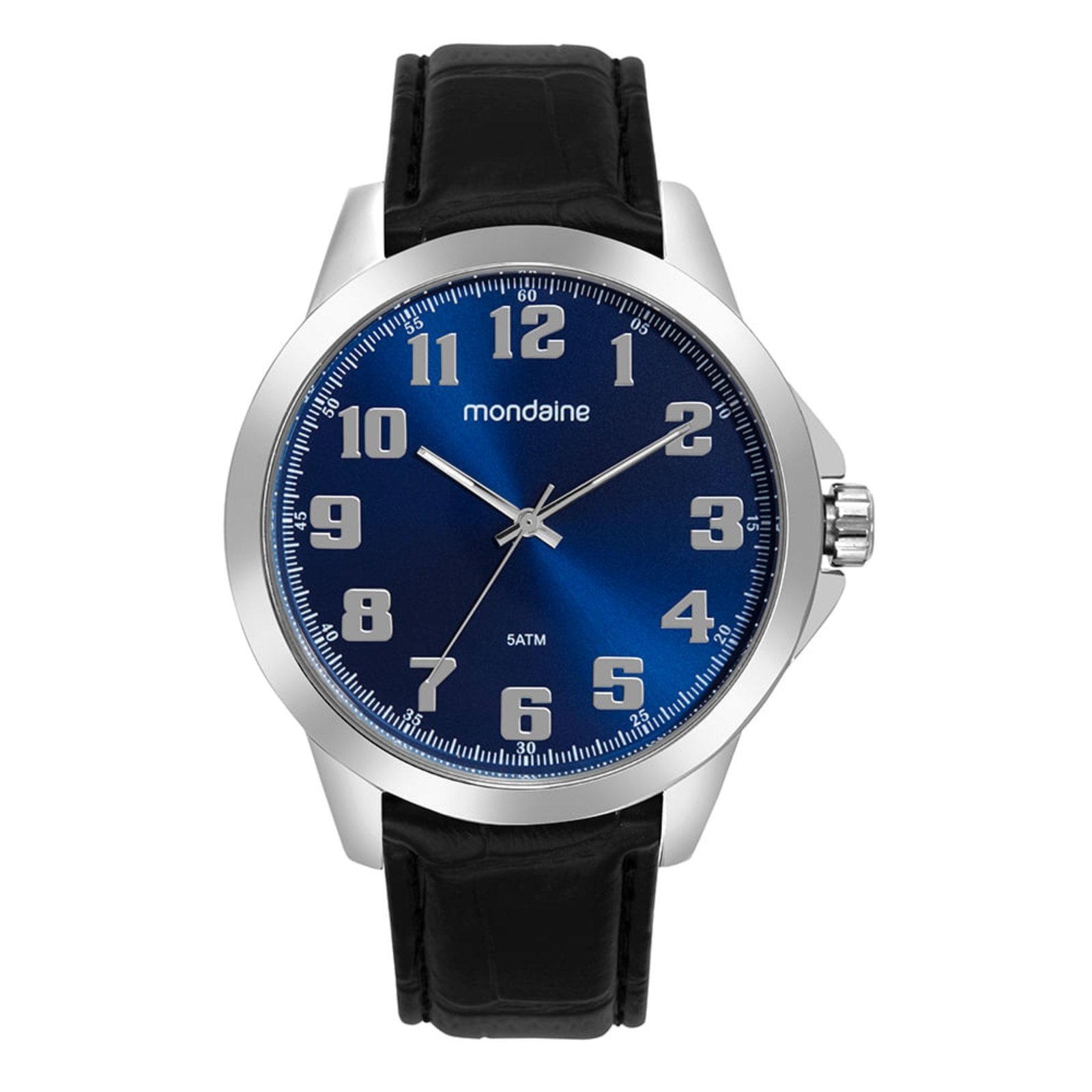 Relógio Masculino Prata Com Visor Azul Mondaine
