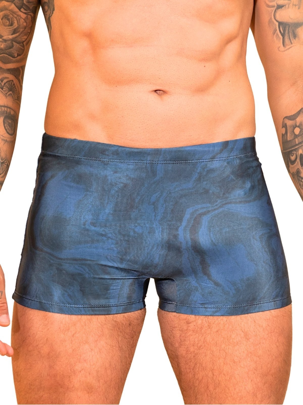 Sunga Boxer Estampada Orla da Praia Reforçada Com Forro Com Regulagem Azul e Cinza