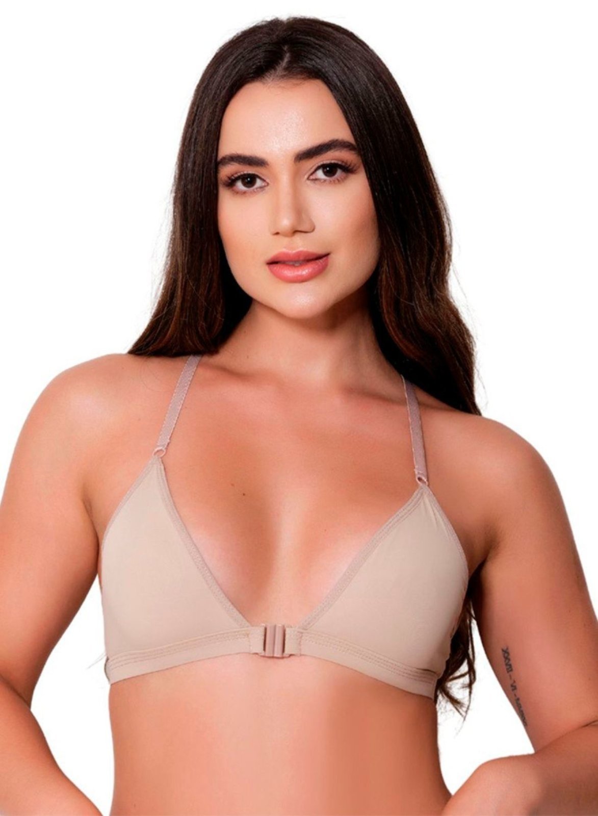 Sutiã Nadador Gabi Lingerie Microfibra Sem Bojo Confortável Alças Reguláveis Dia a Dia Elegante Bege