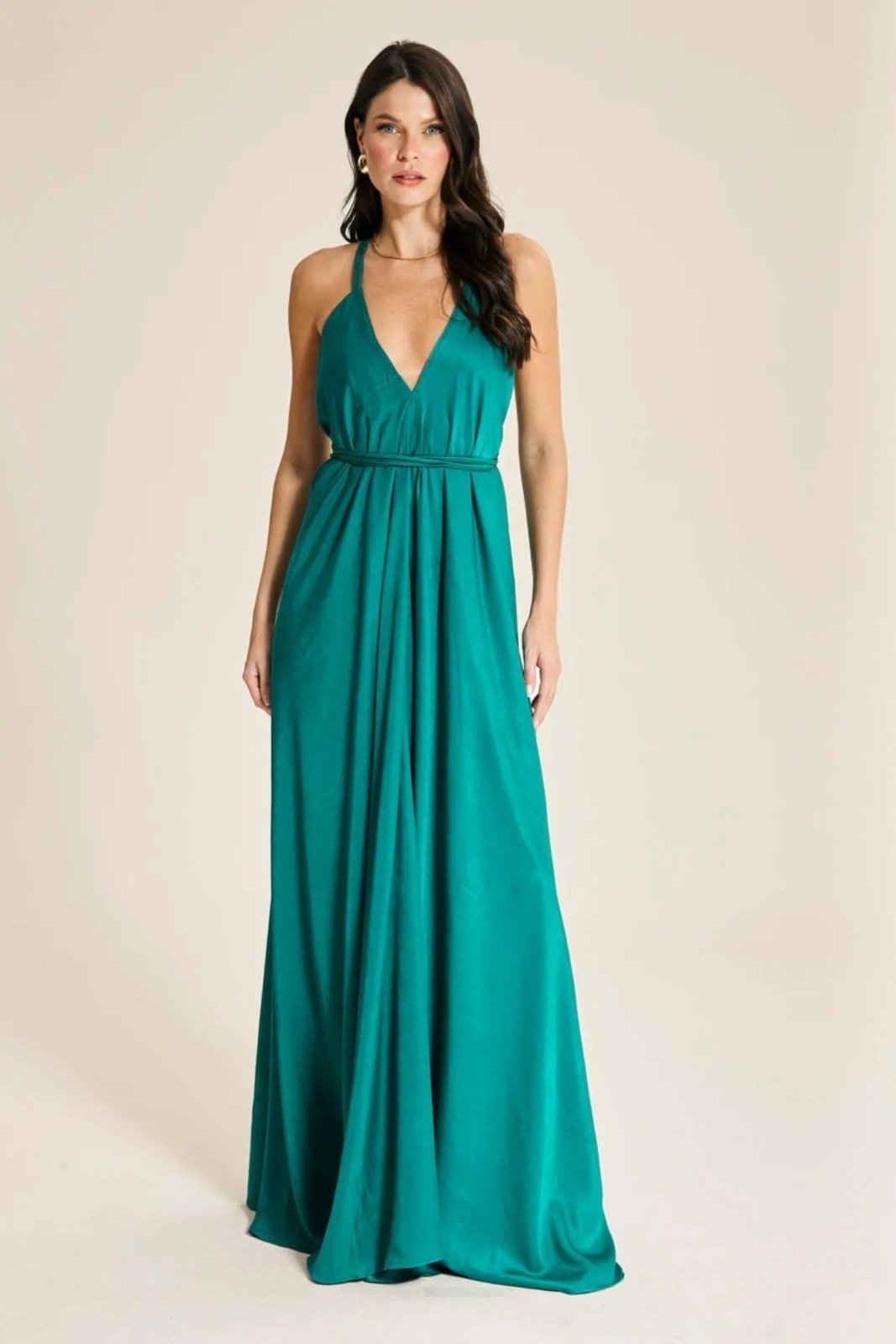 Vestido Longo Crepe Alças Finas Havai Festa Savage