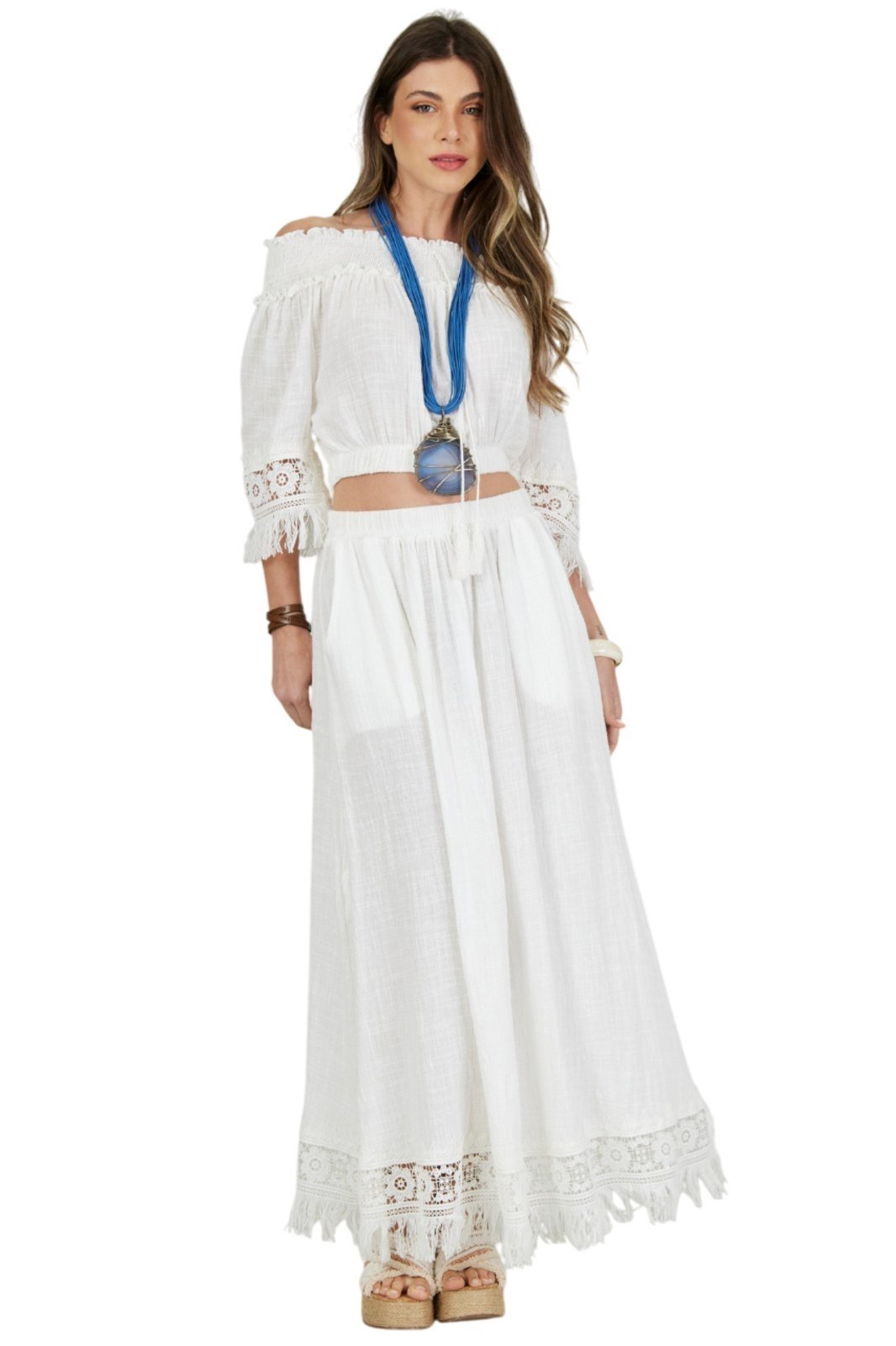 Saia Longa De Algodão Branca Coleção Bahêa Yacamim Q7 – Off White