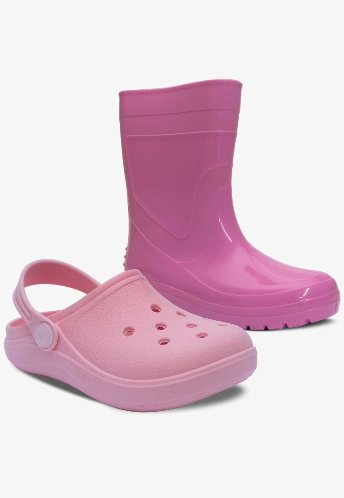 Vista 2 Infantil - Kit Bota Galocha e Babuche Sandalia Pópidi Menina rosa Pópidí rosa
